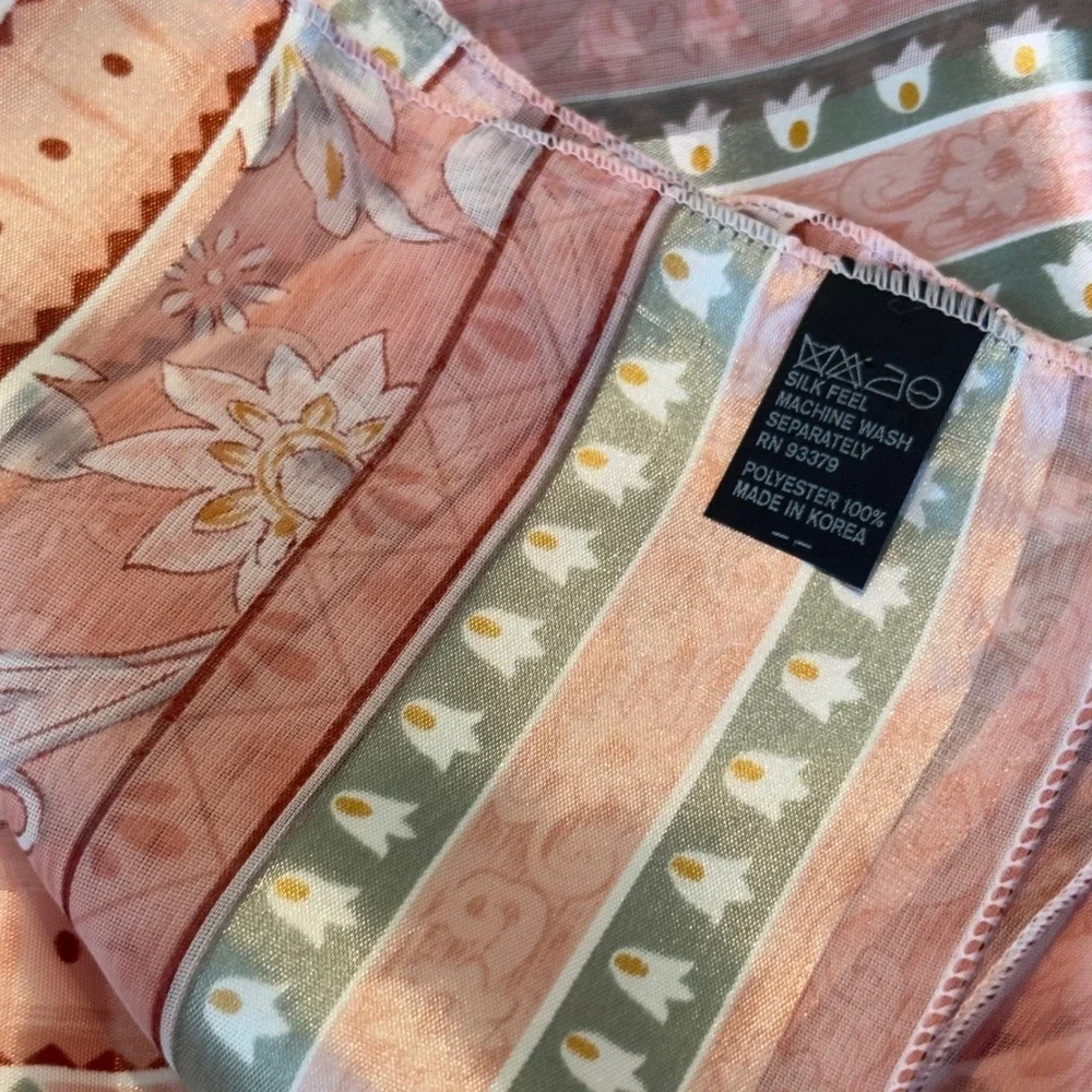 Floral Geometric Square Silk‎ Feel Neck Scarf Bandana Made in Korea Cottagecore